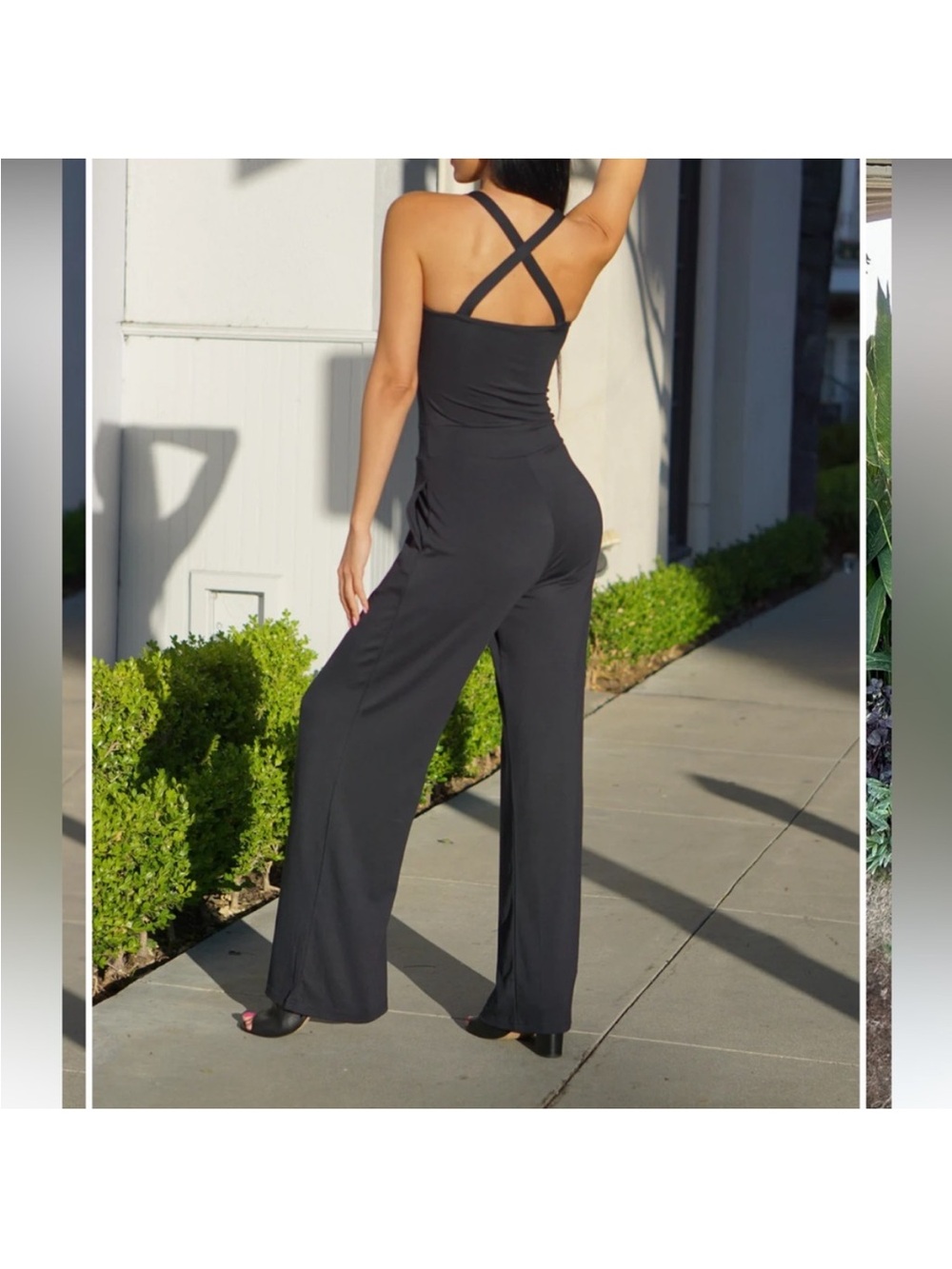 Black Wide-Leg Jumpsuit with Crisscross Back